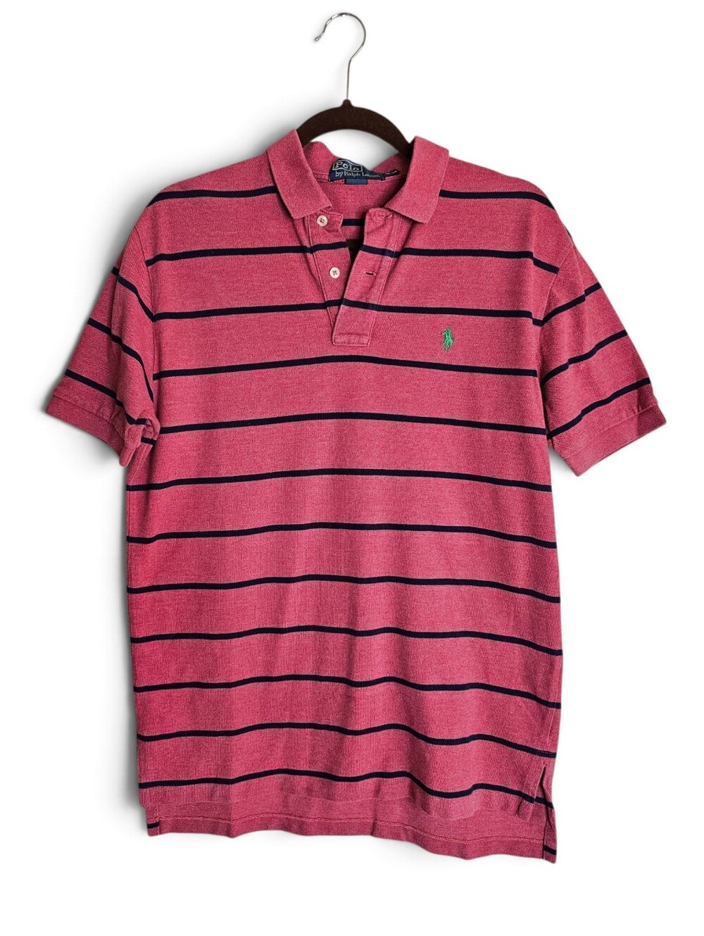 Polo Ralph Lauren Red & Black Striped Collared Short Sleeve Shirt Size Medium